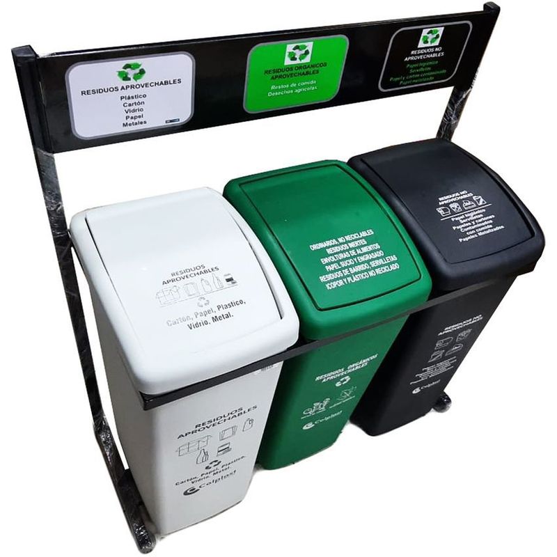 COLPLAST - Punto ecológico 55 litros tres puestos canecas vaivén nueva.