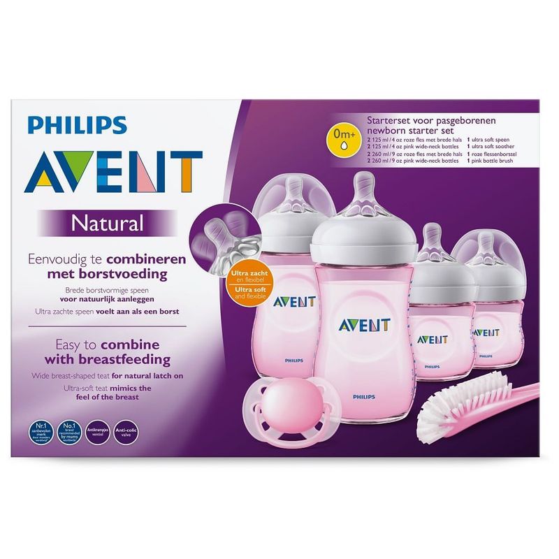 AVENT - Kit Biberones Avent Natural Recien Nacidos Rosa