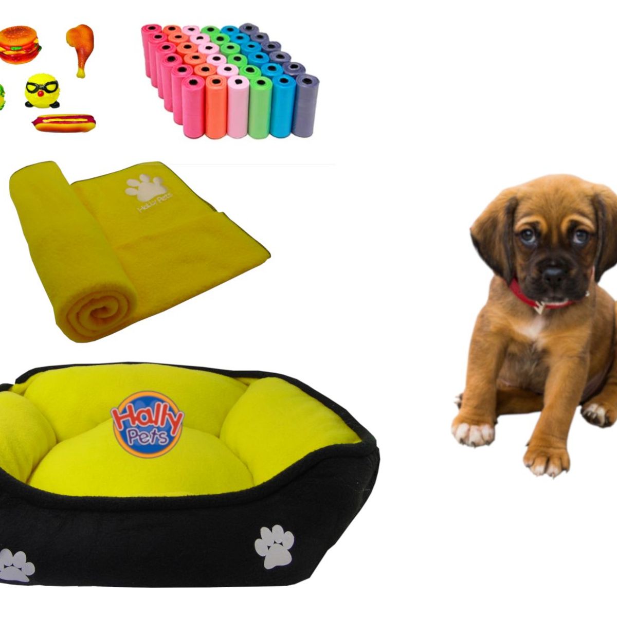 HALLY PET - Cama Grande Doble faz cobija bolsas dos juguetes y comedero