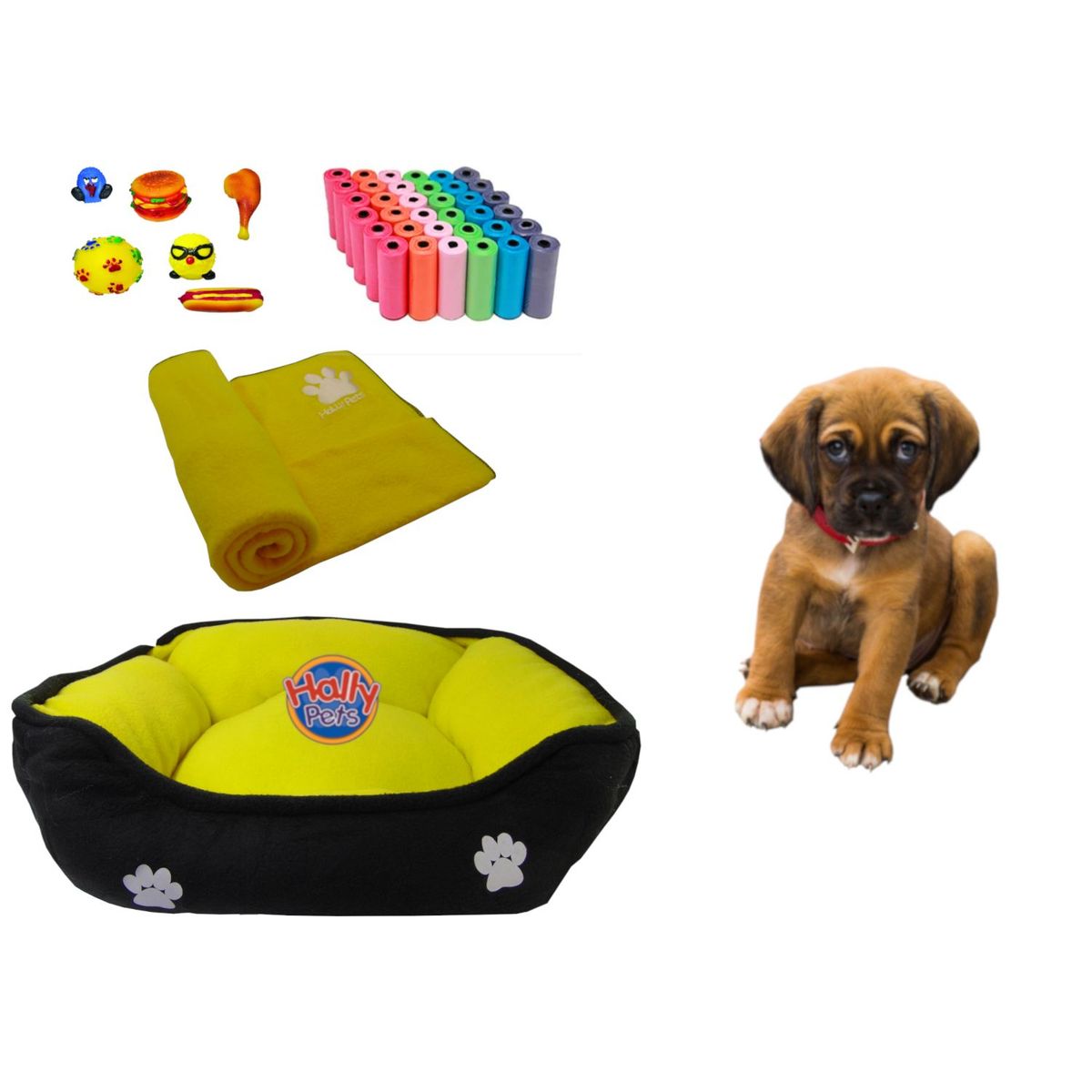 HALLY PET - Cama Grande Doble faz cobija bolsas dos juguetes y comedero