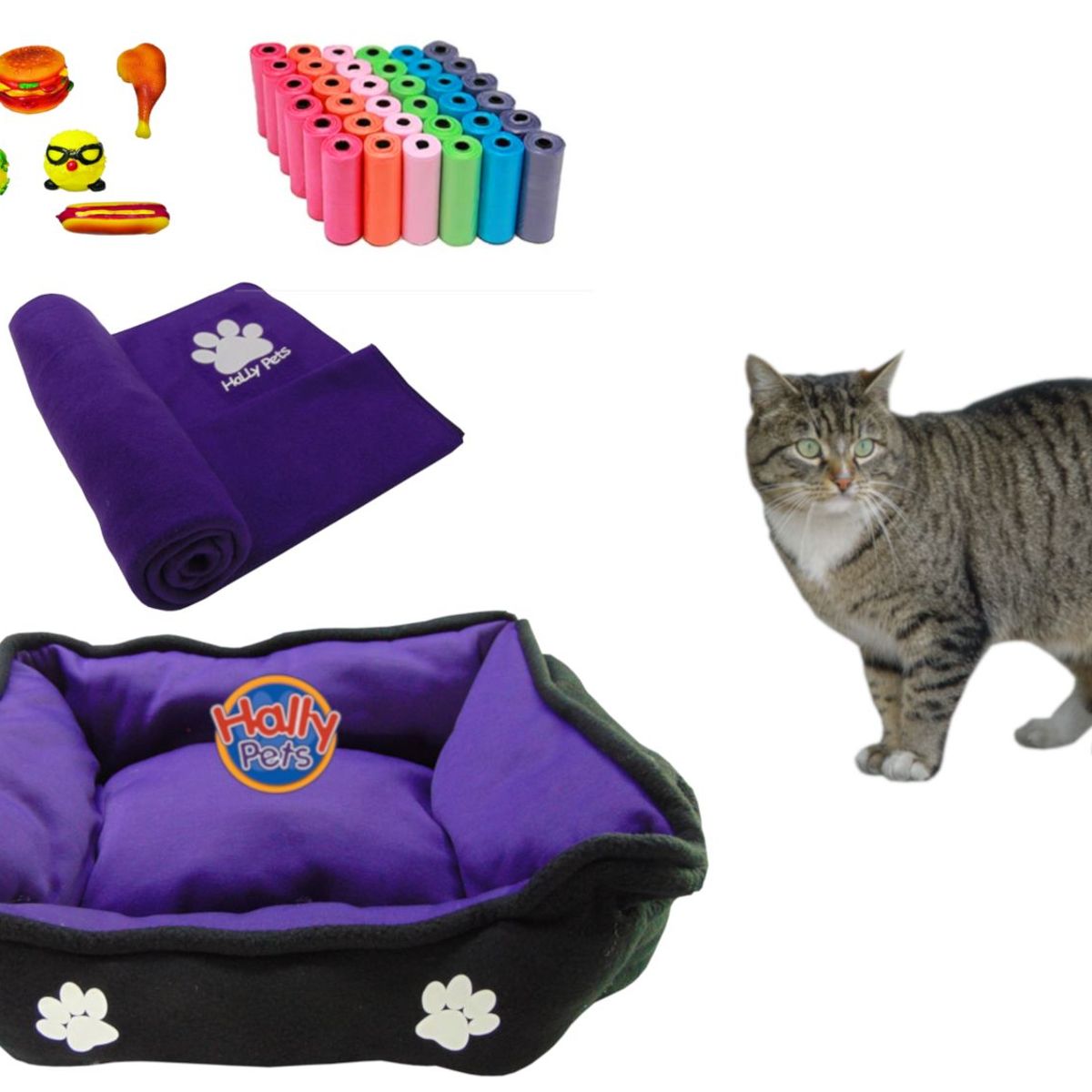 HALLY PET - Cama Grande Doble faz cobija bolsas dos juguetes y comedero