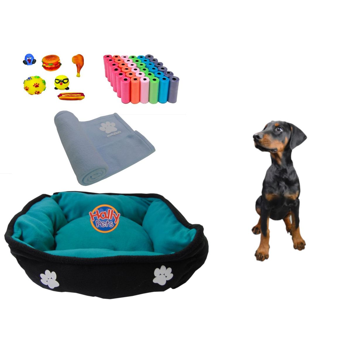 HALLY PET - Cama Grande Doble faz cobija bolsas dos juguetes y comedero