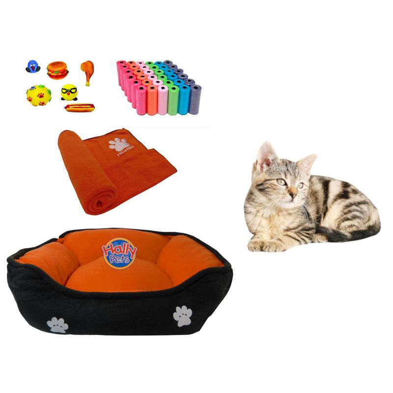 HALLY PET - Cama Grande Doble faz cobija bolsas dos juguetes y comedero