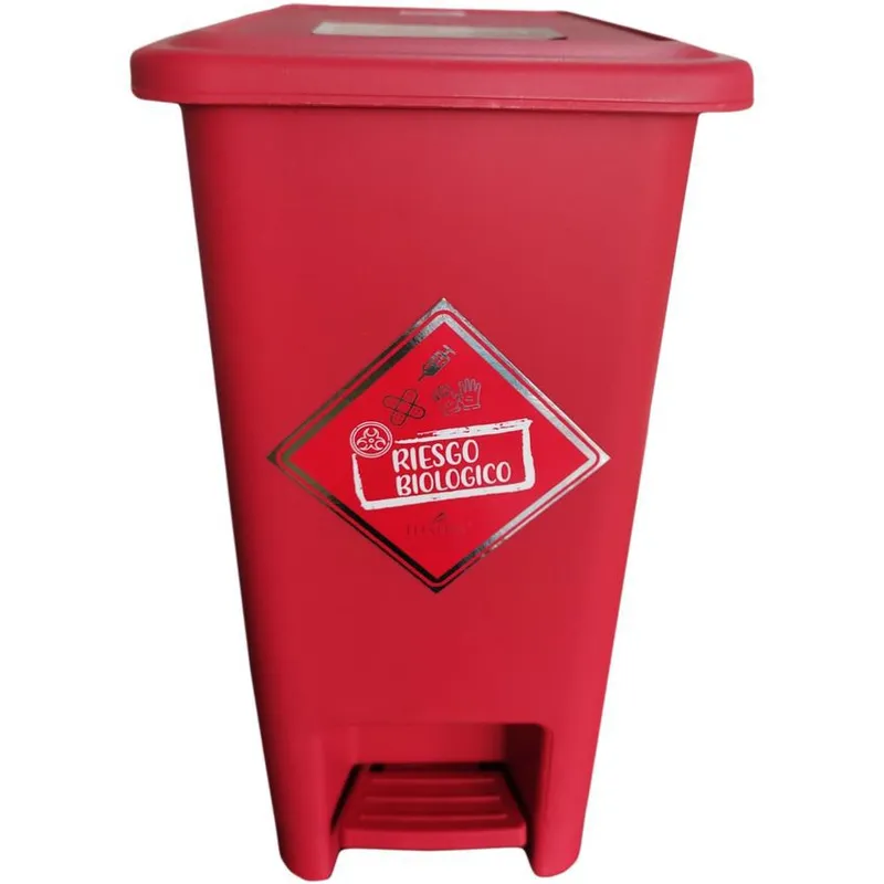 GENERICO - Caneca papelera de 12 litros de pedal roja con pisa bolsa.