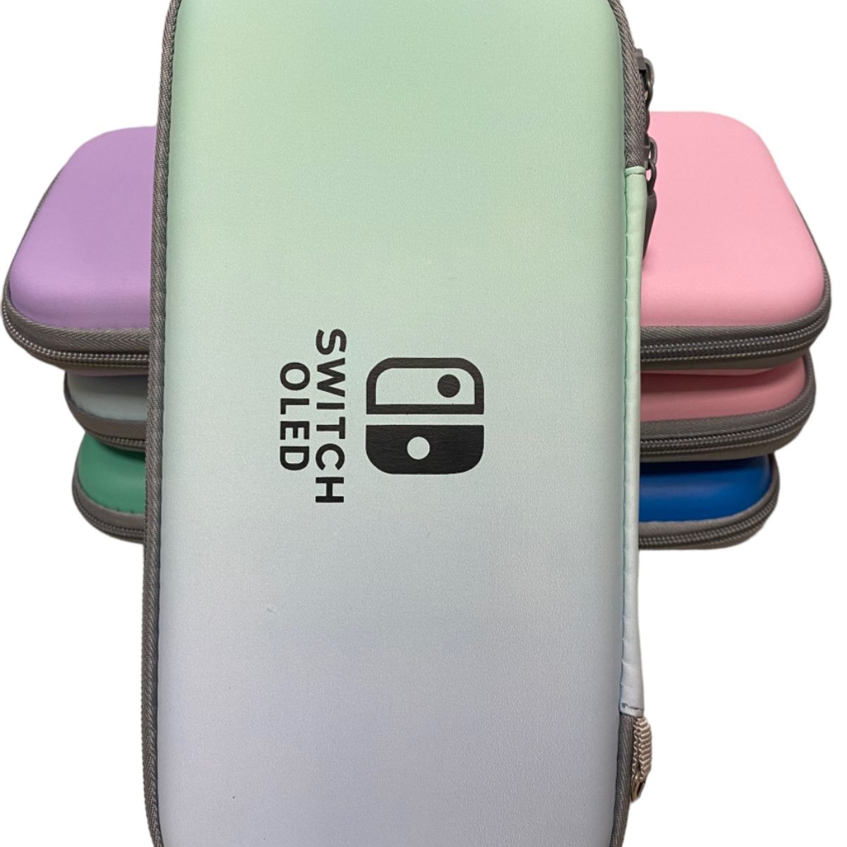 NINTENDO - Estuche Rígido Viaje Verde/ Azul + Vidrio + 2 Grips Para Switch Oled