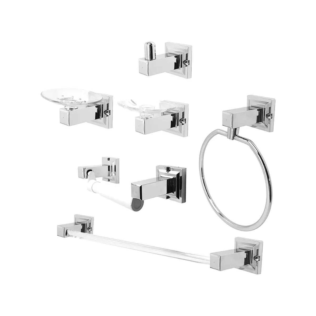 GENERICO - Juego Accesorios Baño 6 Piezas Cromo Tamesis.