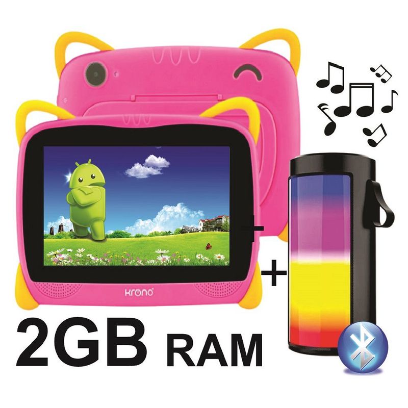 KRONO - Tablet Niños 2GB RAM Android 11 Wifi + Parlante ROSADO