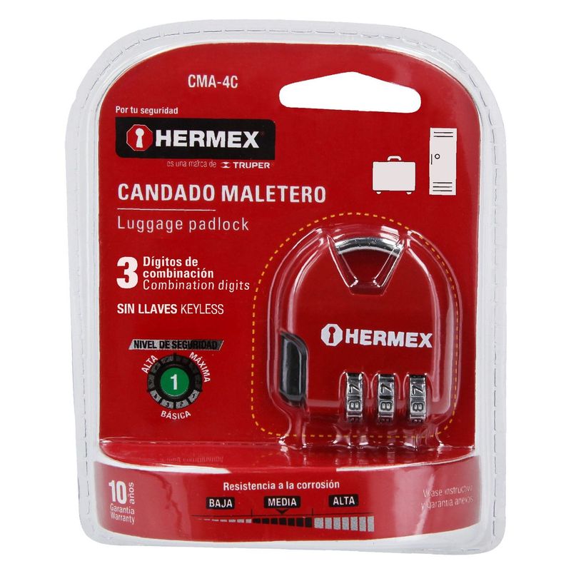 HERMEX - Candado hermex maletero de combinación 36 mm original equipaje viajes avion