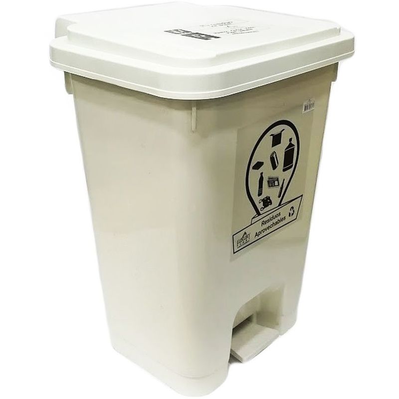 GENERICO - Caneca papelera de 35 litros de pedal blanca.