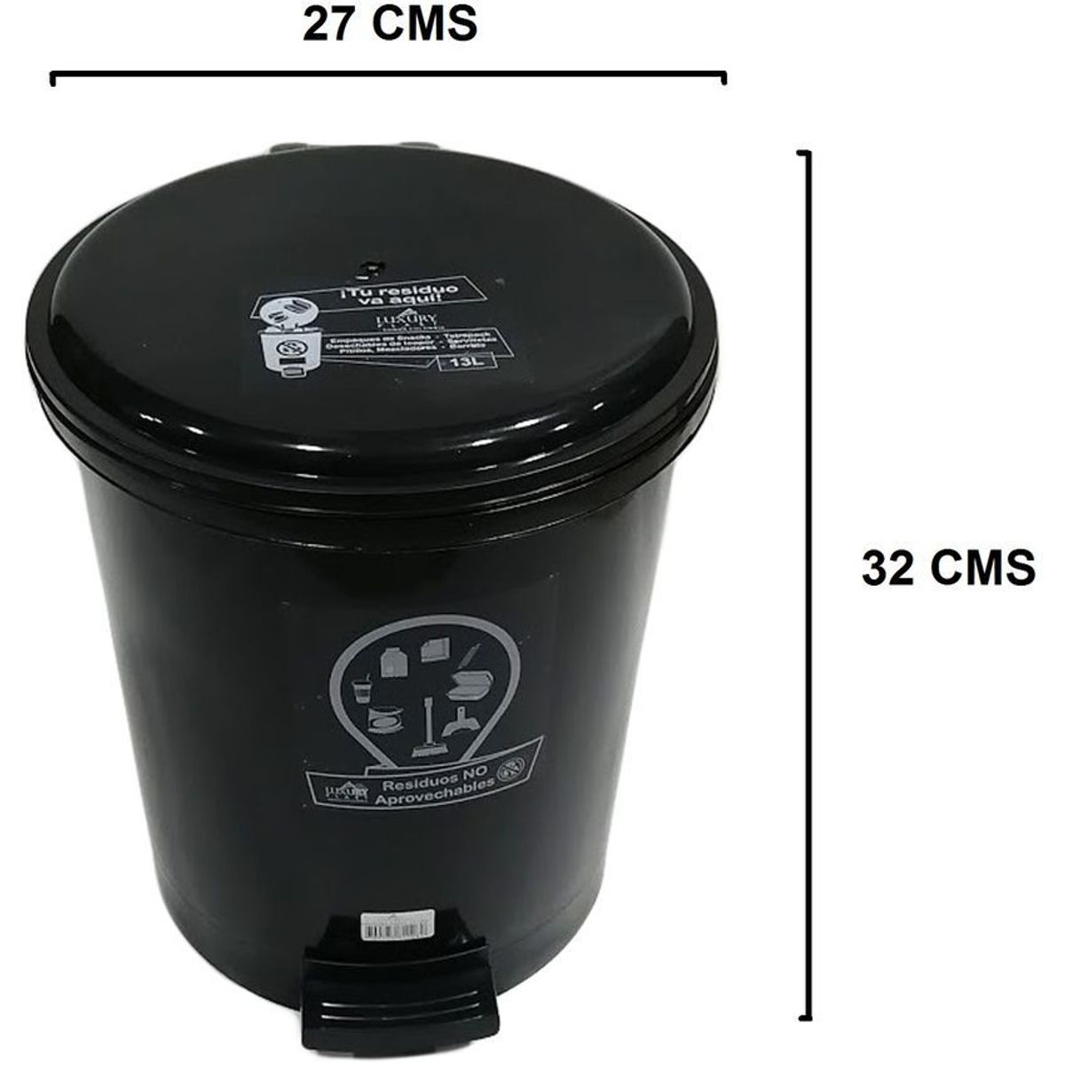 GENERICO - Caneca papelera de 13 litros con tapa de pedal negra.