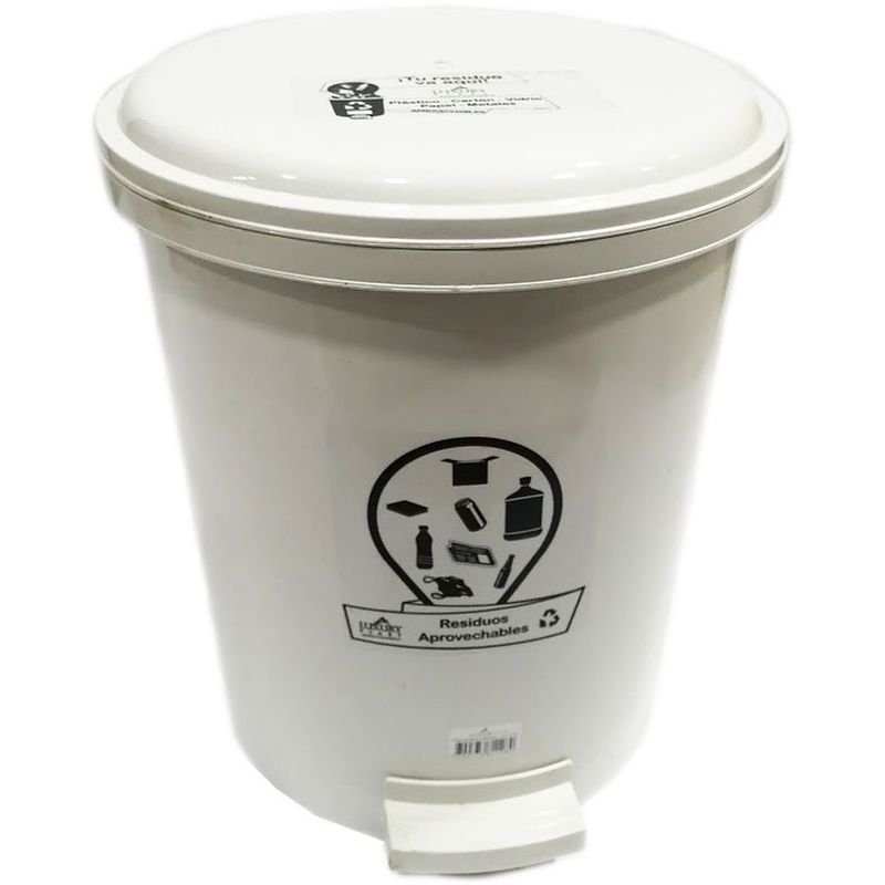GENERICO - Caneca papelera de 13 litros con tapa de pedal blanca.