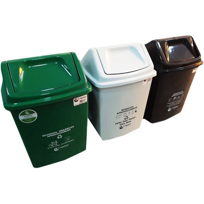 COLPLAST - Trio de canecas plásticas de 14 litros.