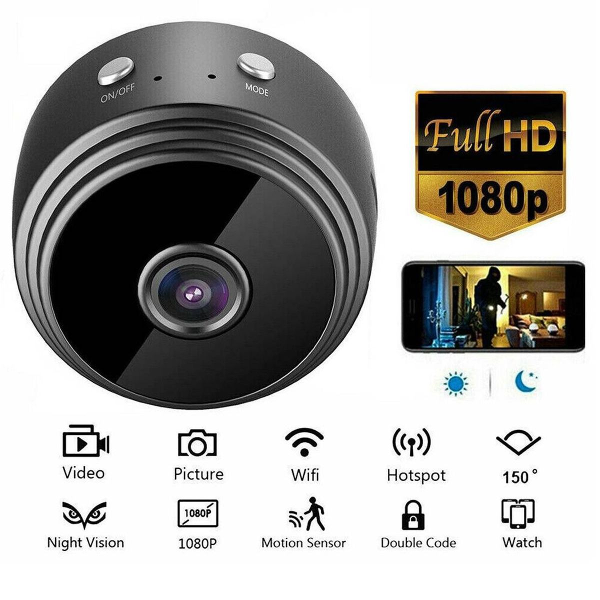 ONE PIXEL - Cámara De Seguridad Mini Cámara A9 Con Resolución De 2Mp