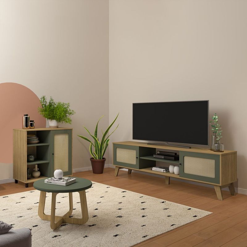 BERTOLINI - Combo Mueble TV 75 Incluye Bife Y Mesa Centro Roble con Menta