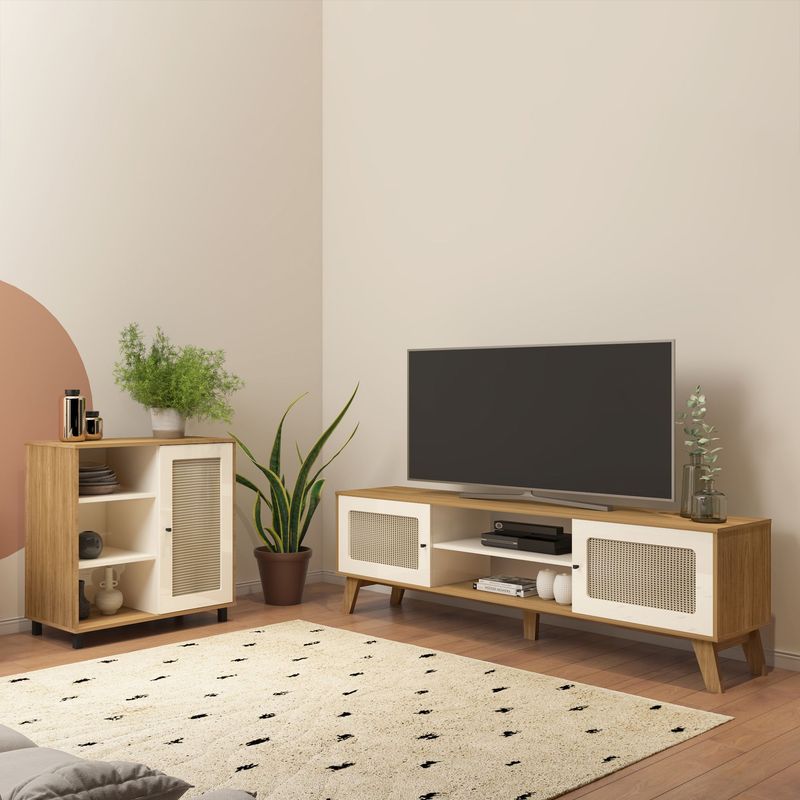 BERTOLINI - Combo Mueble TV 75 Incluye Bife en Roble con blanco