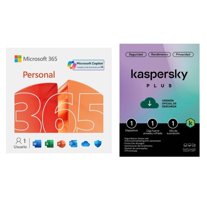 MICROSOFT - Microsoft Office 365 Personal 1 Usuario + Antivirus Kaspersky Plus