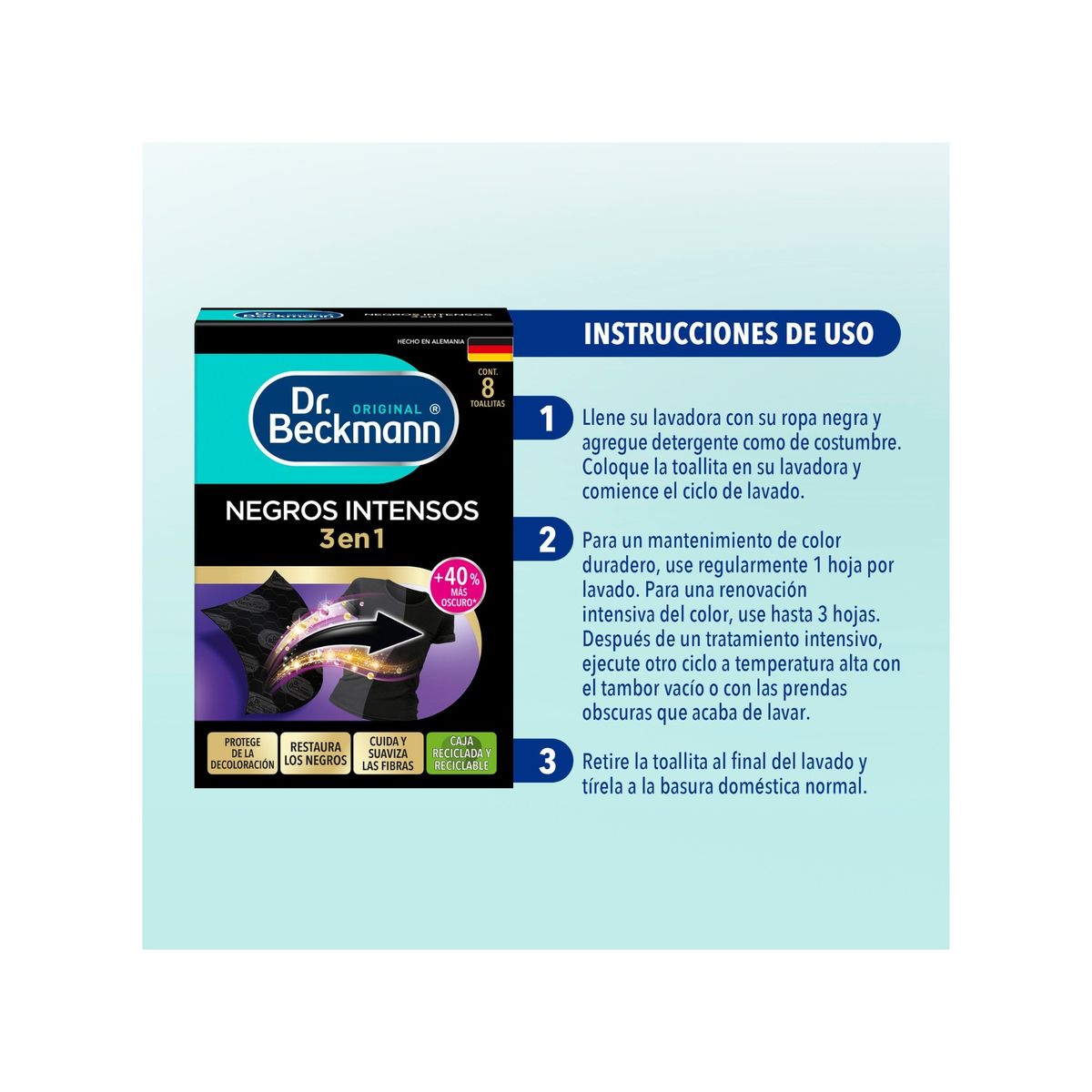 DR BECKMANN - Negros Intensos Dr Beckmann 8 toallitas