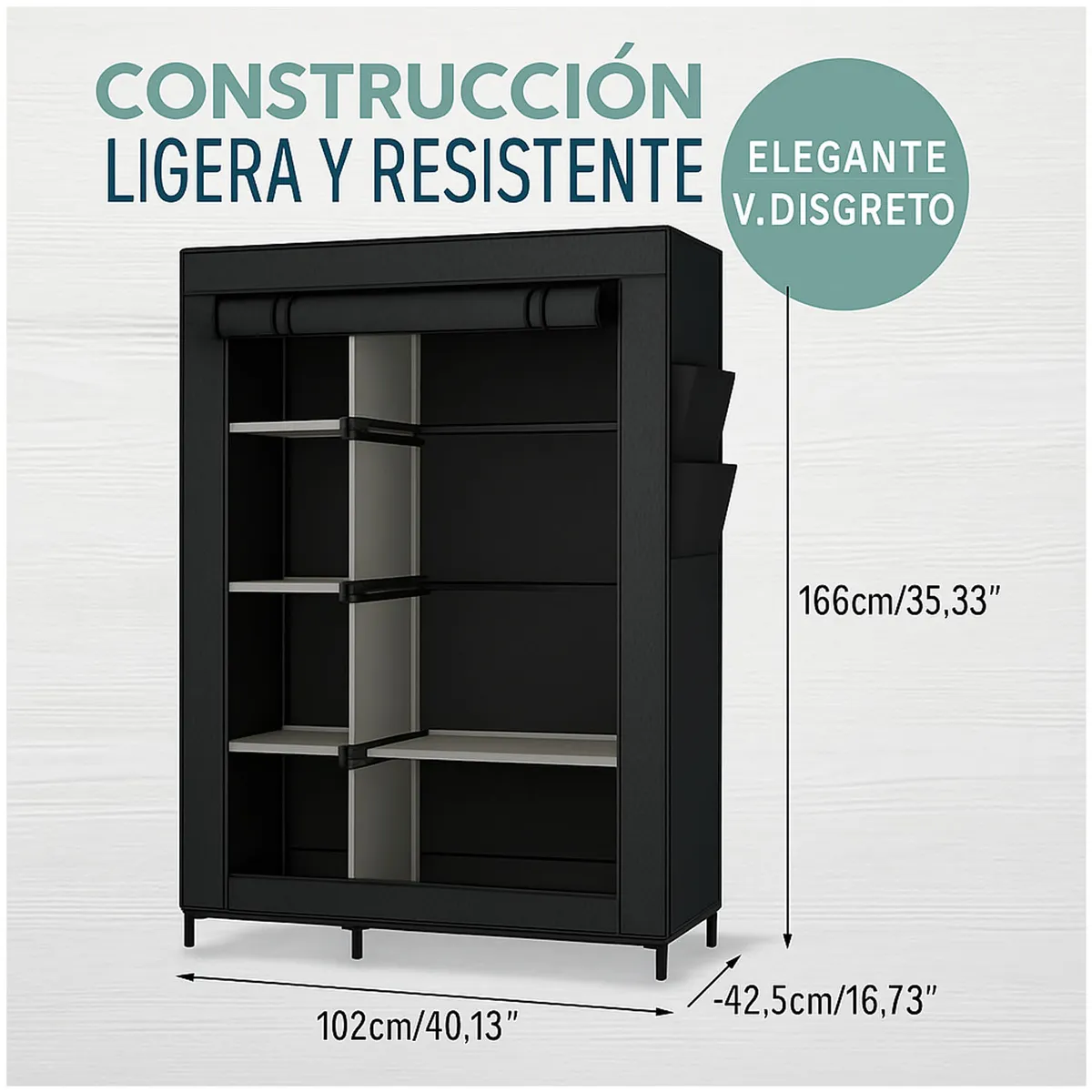 ONE PIXEL - Armario Closet Doble Desarmable Portatil Negro