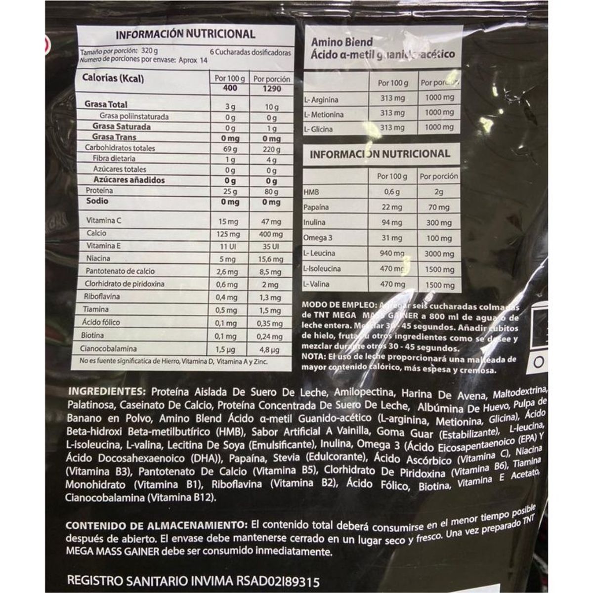 NEOPHARMA - Tnt mega mass gainer 10 libras sabor vainilla