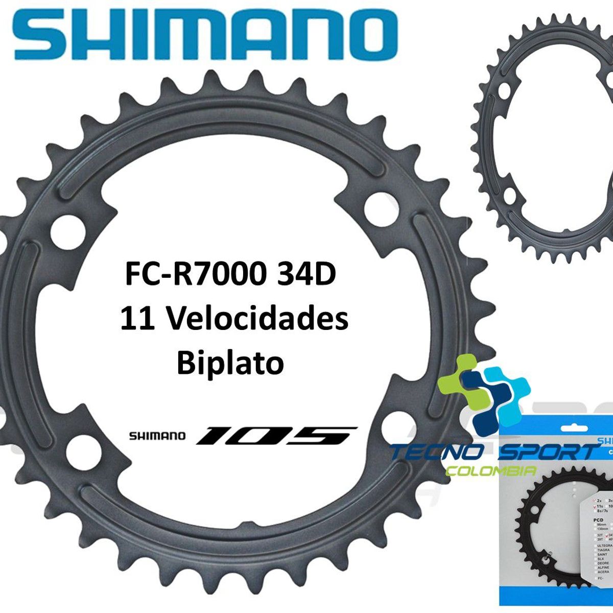 SHIMANO - Plato Coronilla Shimano 105 R7000 11v Biplato 34 Dientes