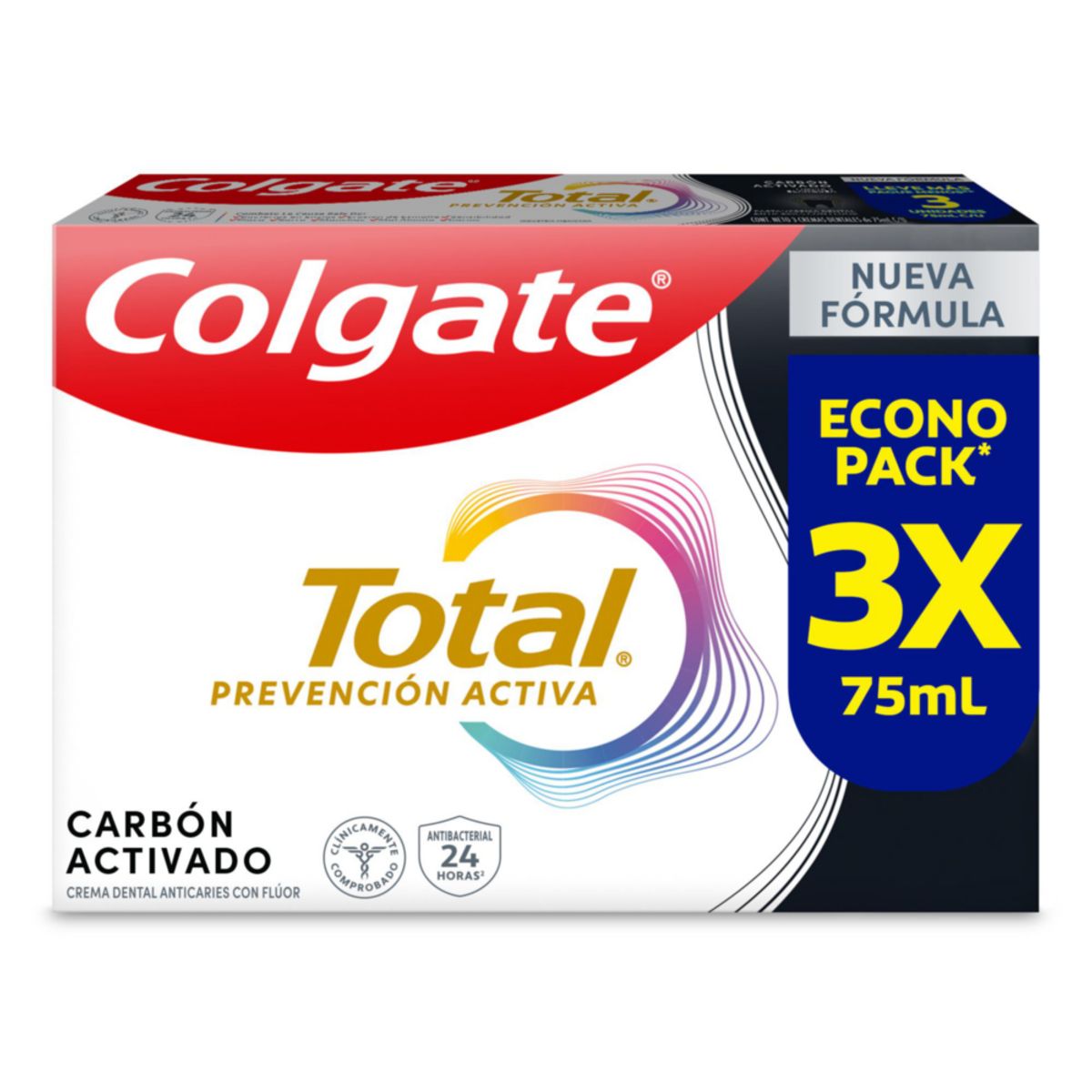 COLGATE - Crema Dental Colgate Total Carbón Prevención Activa 3x75ml