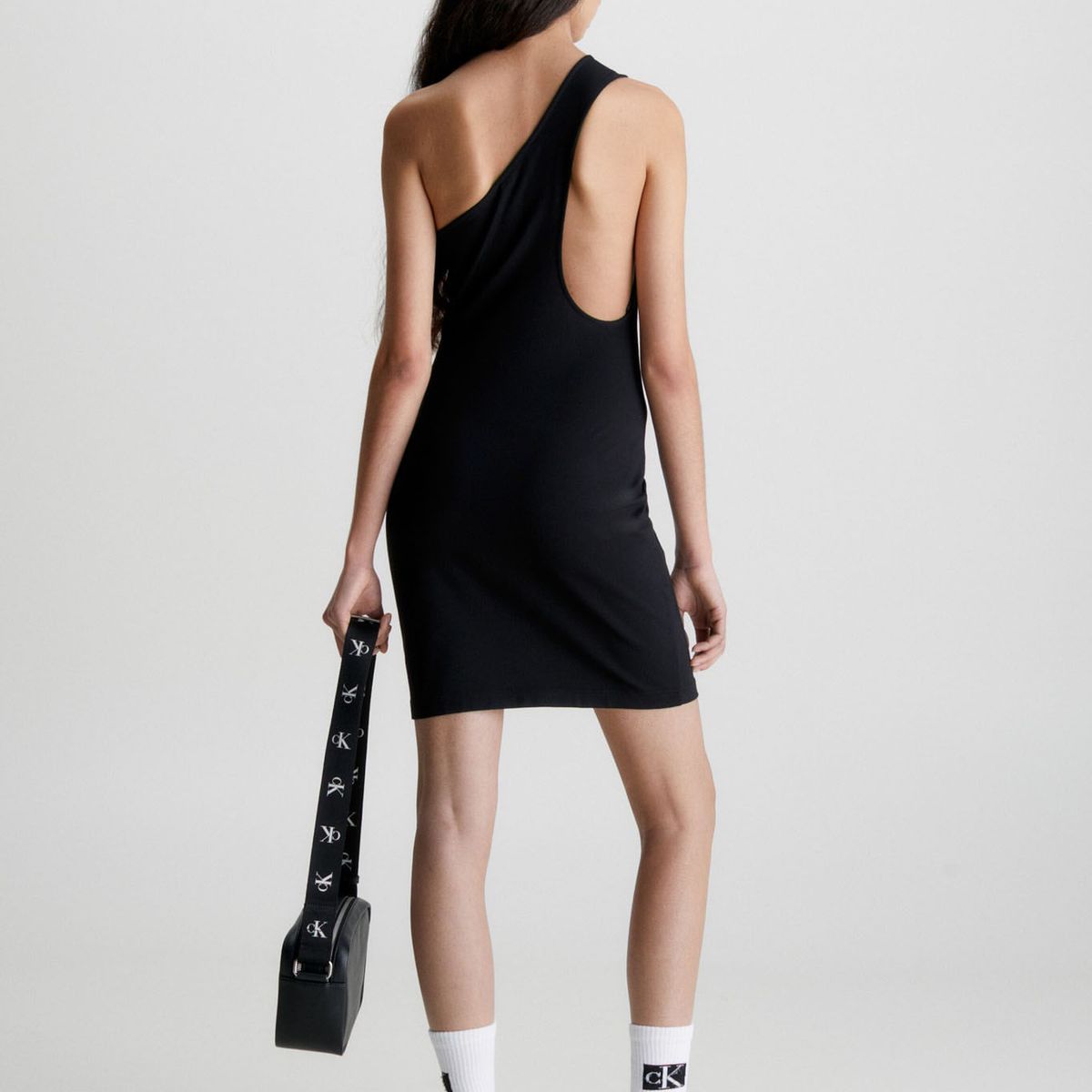 CALVIN KLEIN - Vestido Negro De Punto Milano Con Hombro Descubierto Calvin Klein