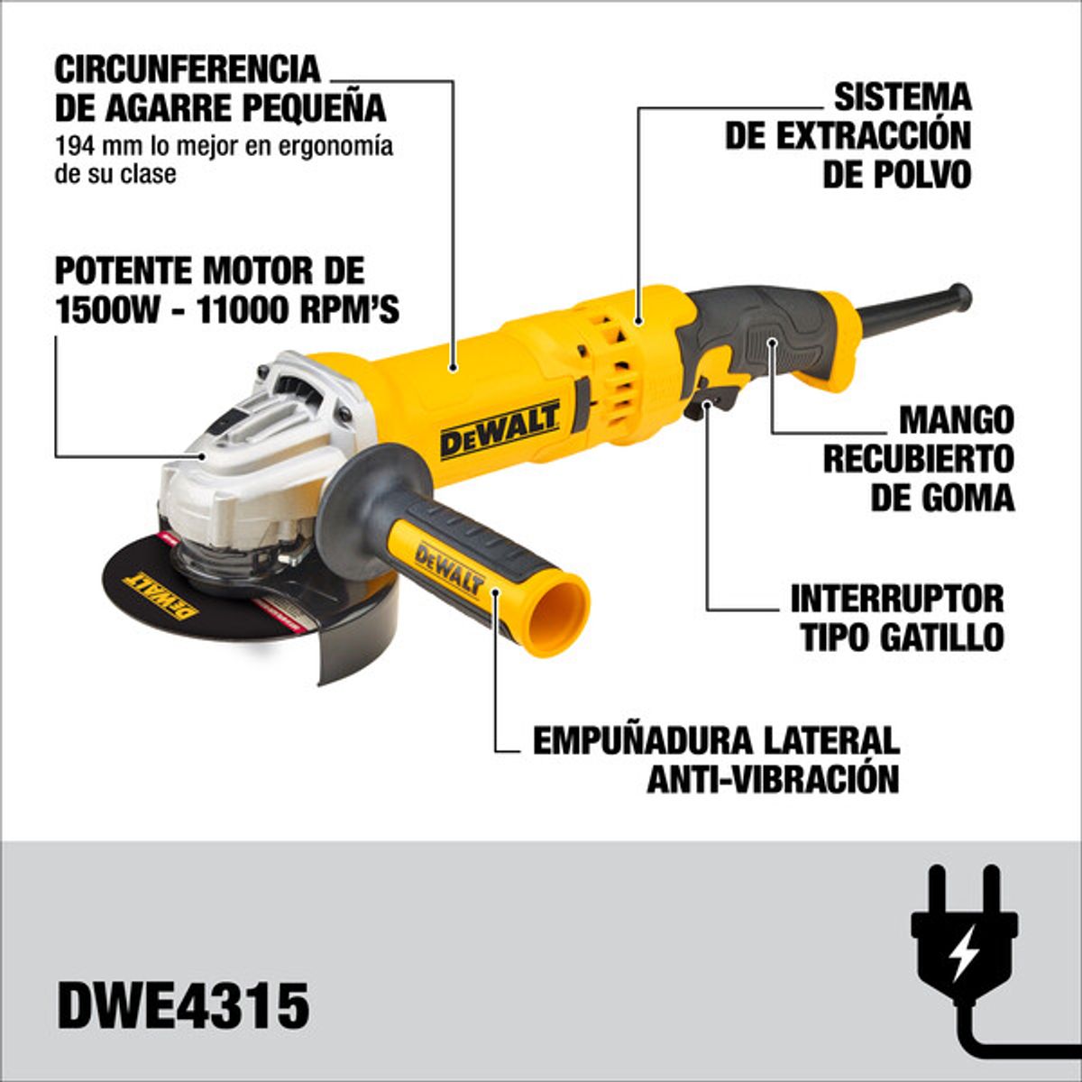 DEWALT - Pulidora De 5" 1500w 11000 Rpm Dwe4315