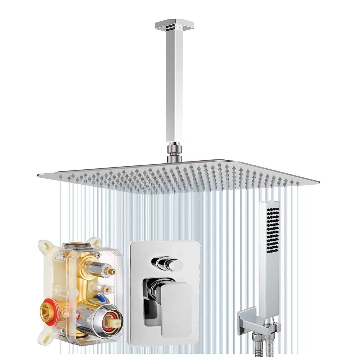 GENERICO - Mezclador Desviador Caja -ducha 30cm-tubo Techo-teleducha