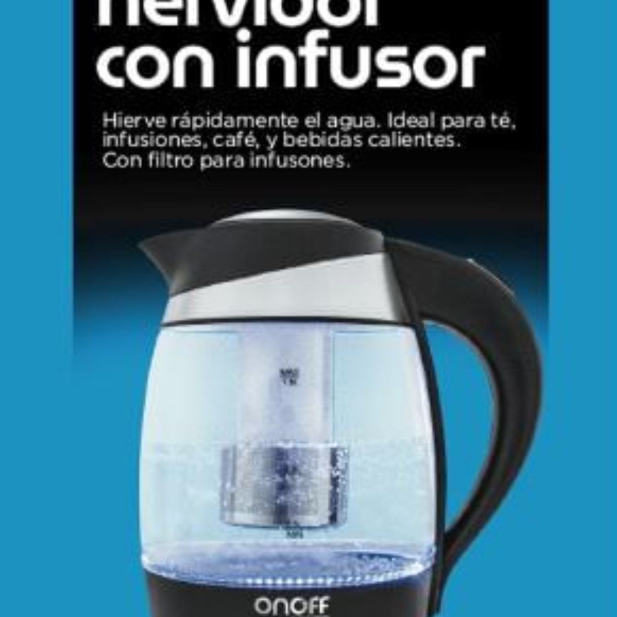 PS PLUS - tetera hervidor electrico agua onoff 1.8 lts en vidrio con infusor