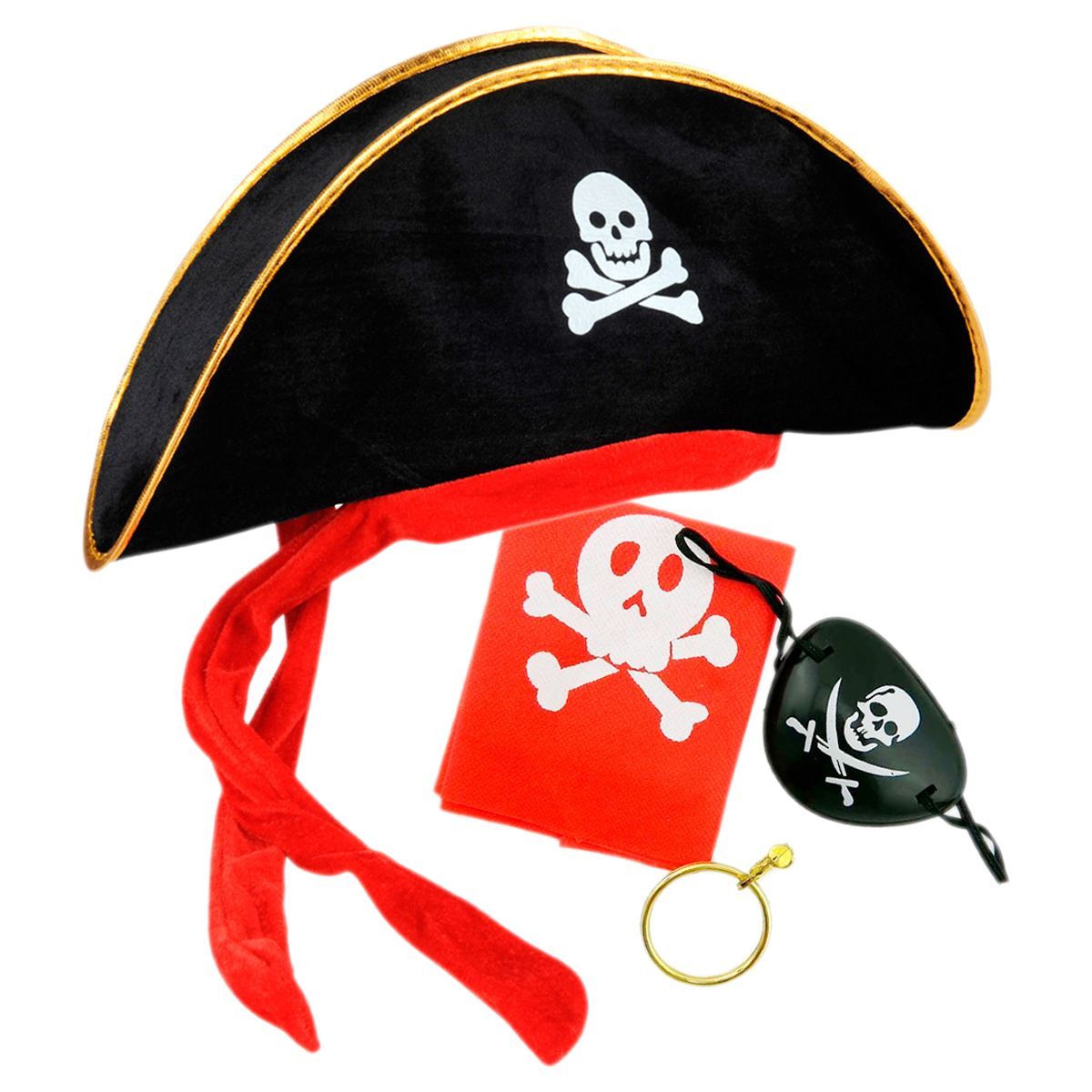 GENERICO - Disfraz Pirata Sombrero  Parche  Pañoleta Arete Halloween