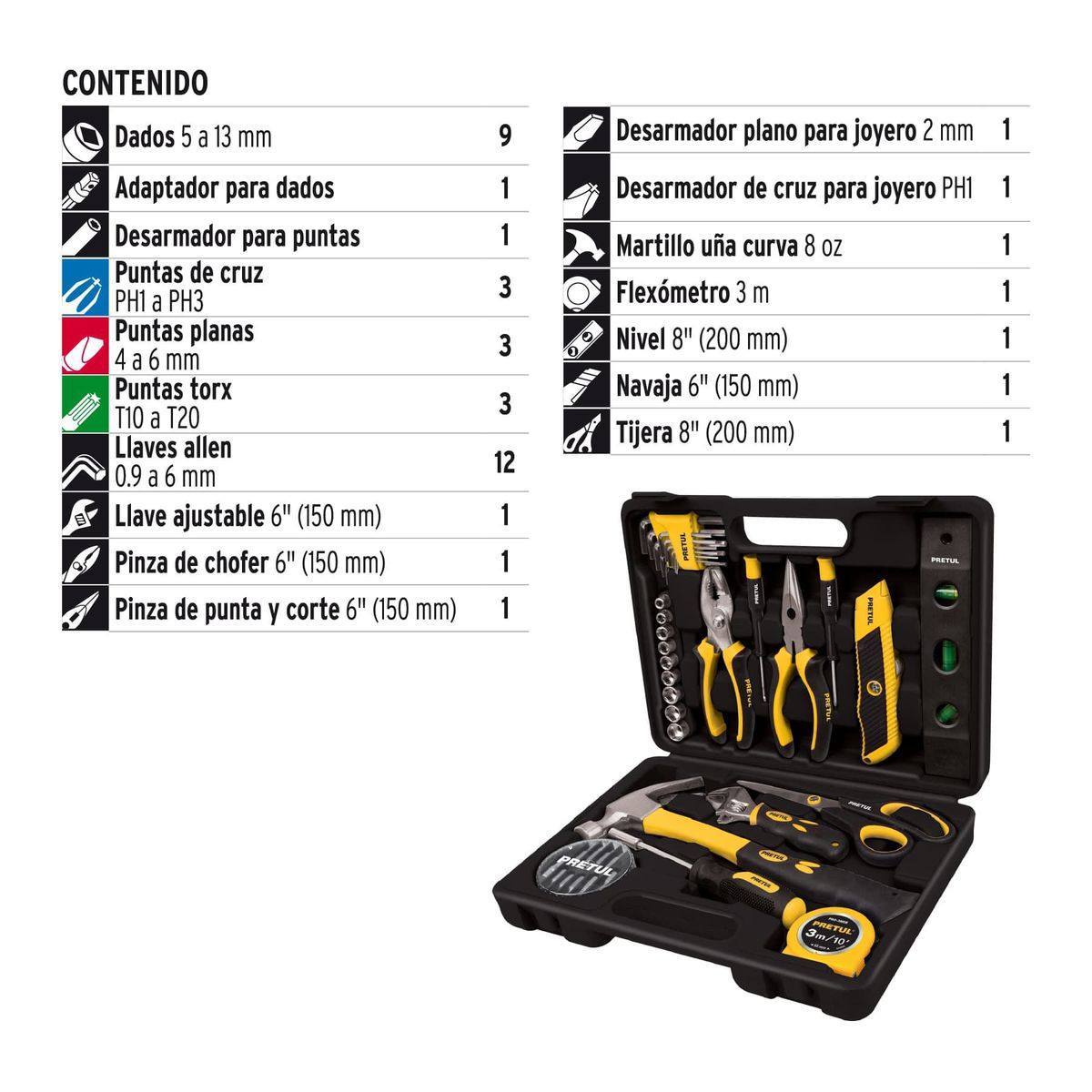 PRETUL - Juego de 42 herramientas Comfort Grip, Pretul