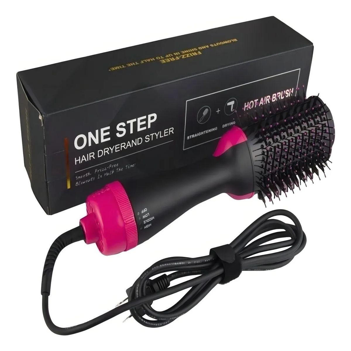 GENERICO - Cepillo Secador Negro One Step Giratorio Voluminizador Cabello