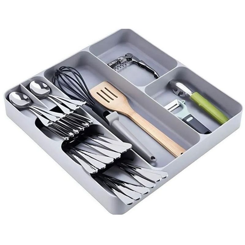 GENERICO - Organizador Cubiertos 8 Espacios Gris Utensilios Para Cajón