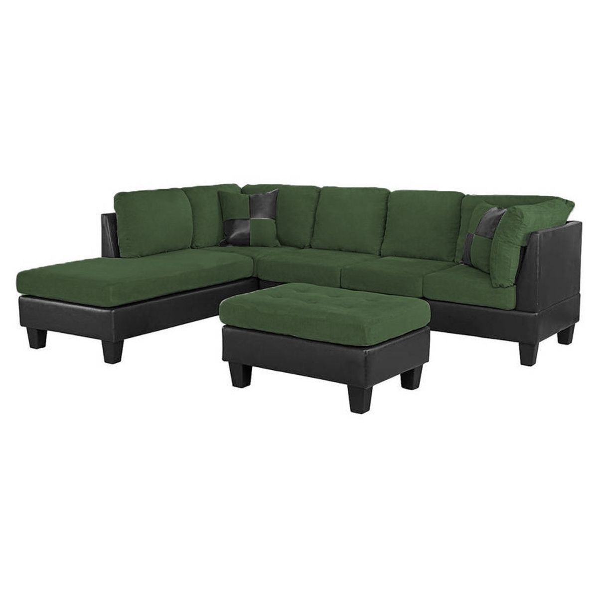 DELUXE FURNITURE - Sofá en L Leto 4 Puestos Verde/Negro con Banqueta