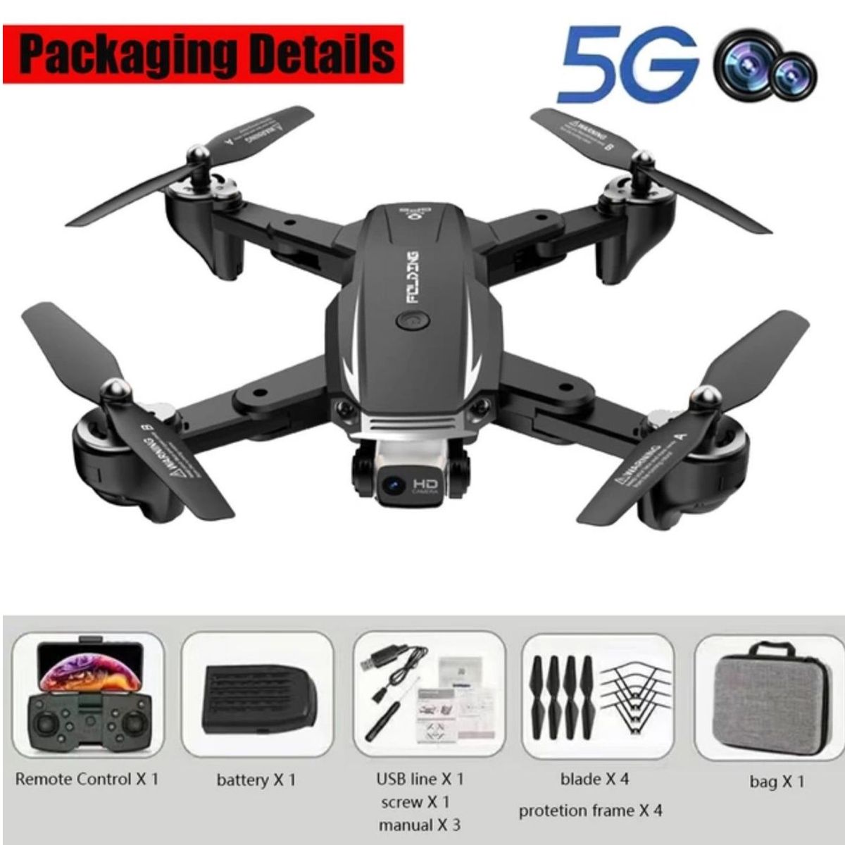 ONE PIXEL - Dron Con Cámara Dual HD GPS 5G WIFI Negro