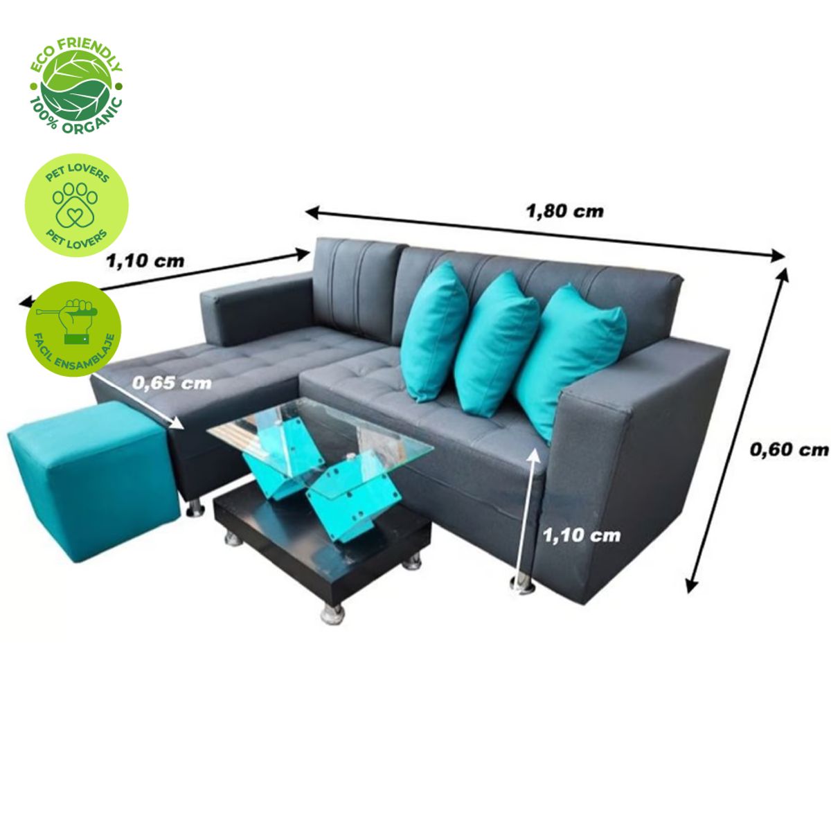 GENERICO - Juego de sala pequeño en l color azul juego de muebles