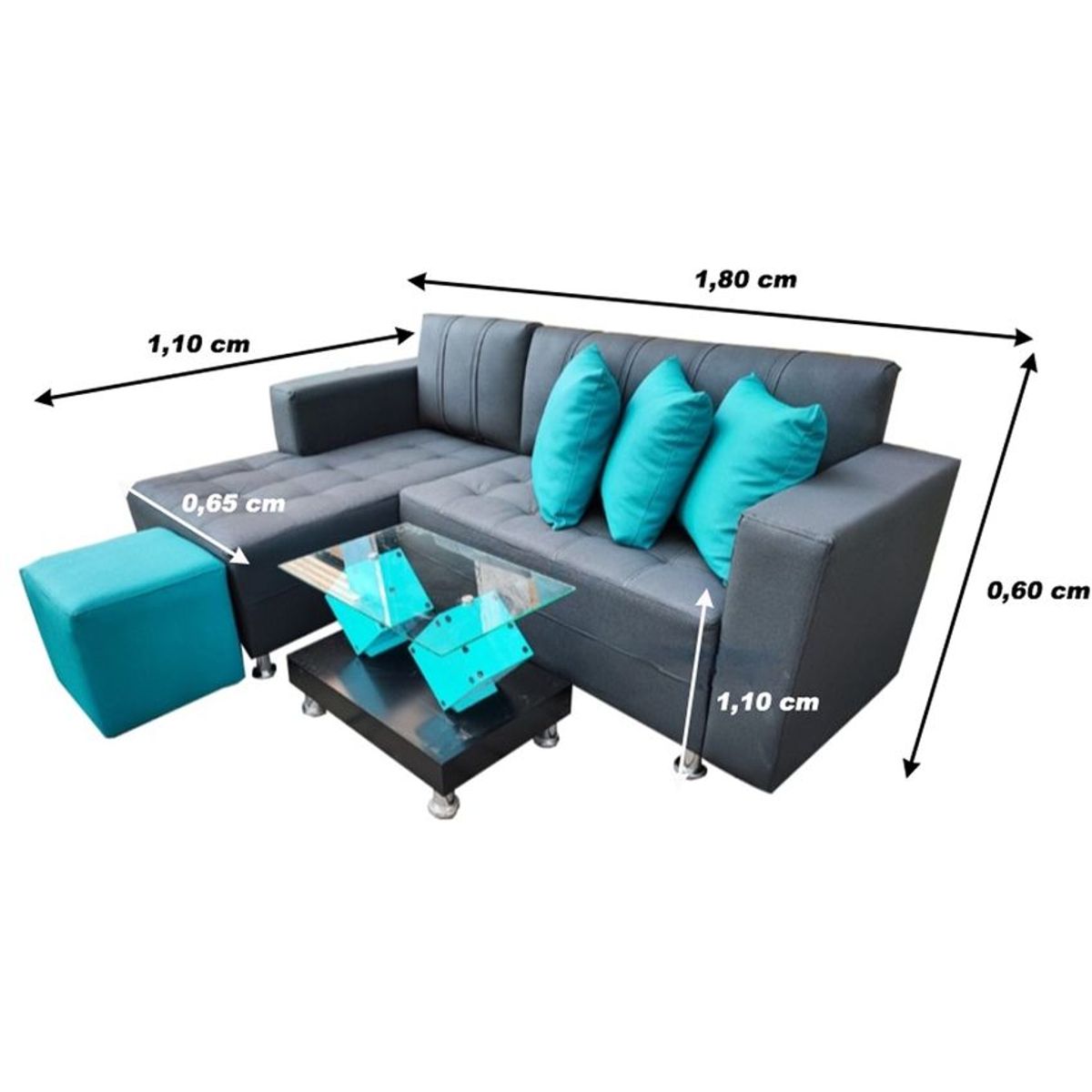 GENERICO - Juego de sala pequeño en l color azul juego de muebles
