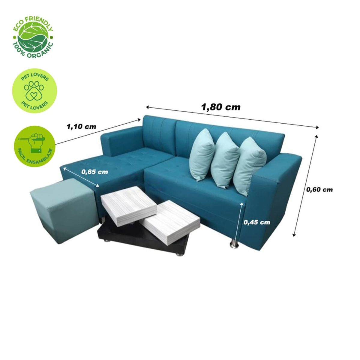 GENERICO - Juego de Sala en l Pequeña  Muebles para sala de estar color Azul