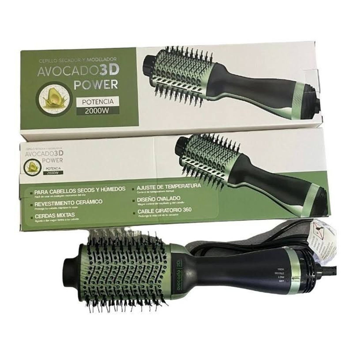 GENERICO - Cepillo Secador Cabello Aguacate 3d Voluminizador
