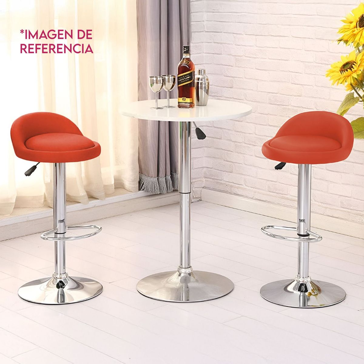 DIMATEX LEON - Silla Bar Butaco Alta Giratoria Barra Bar Cocina Refsantana Rojo