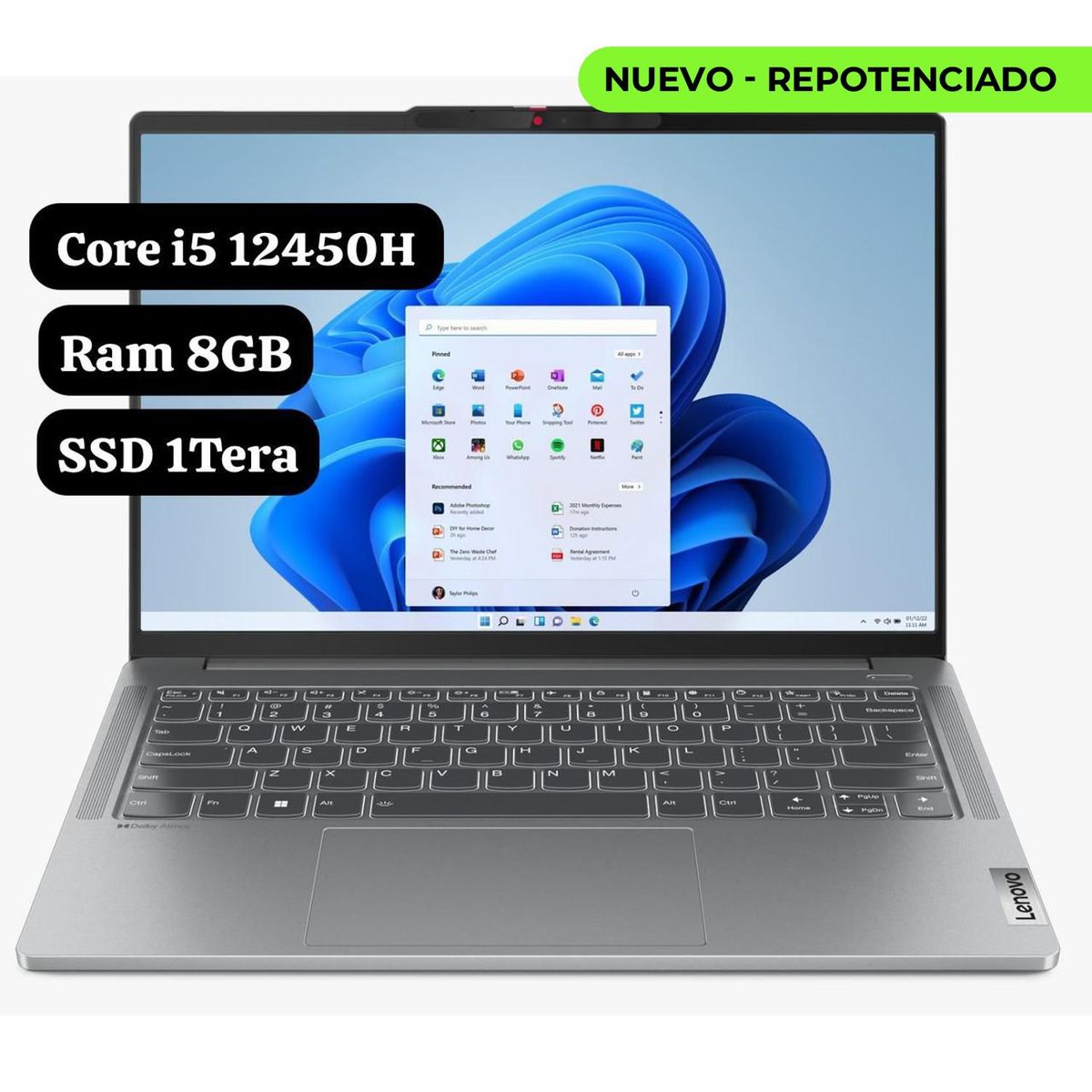 LENOVO - Portatil Lenovo Ultrabook Core i5 12450H Gen 12 Gaming - Ram 8Gb - SSD 1TB - Win 11 - 14" FHD.