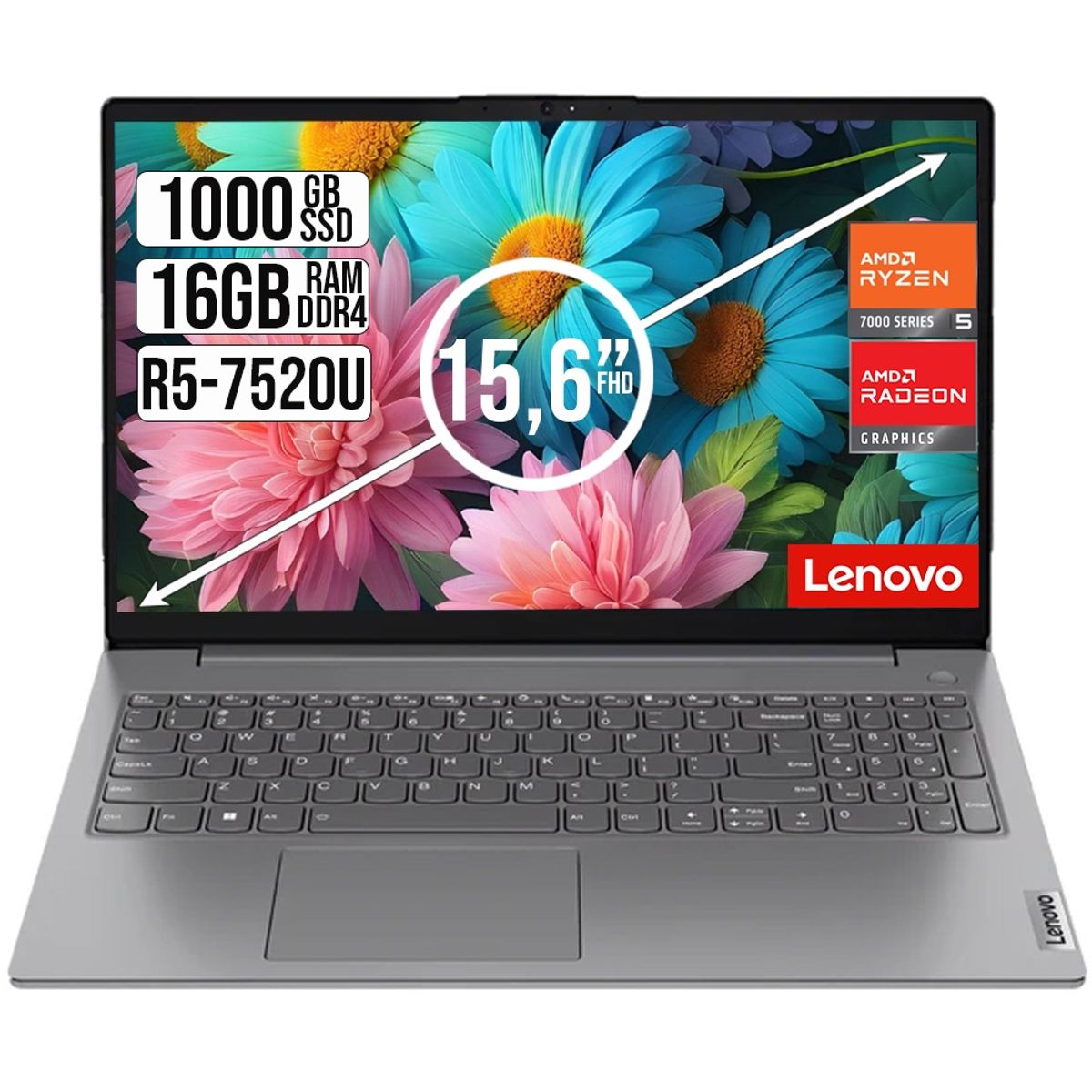LENOVO - PORTATIL LENOVO V15 AMD RYZEN 5 7520U SSD 1TB RAM 16GB 15,6" FHD