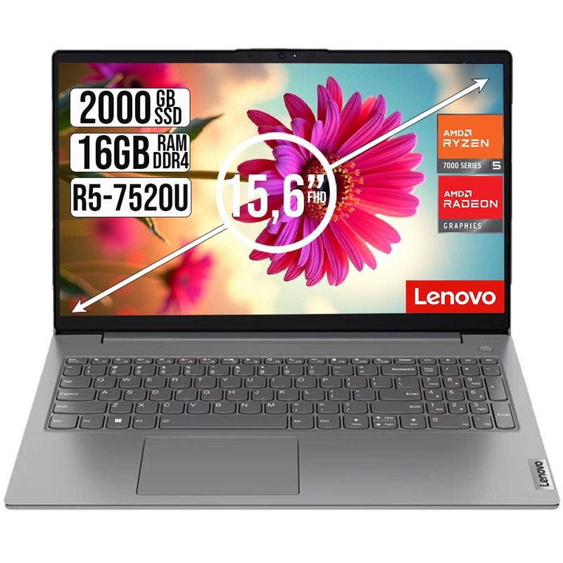 LENOVO - PORTATIL LENOVO V15 AMD RYZEN 5 7520U SSD 1TB RAM 16GB 15,6" FHD