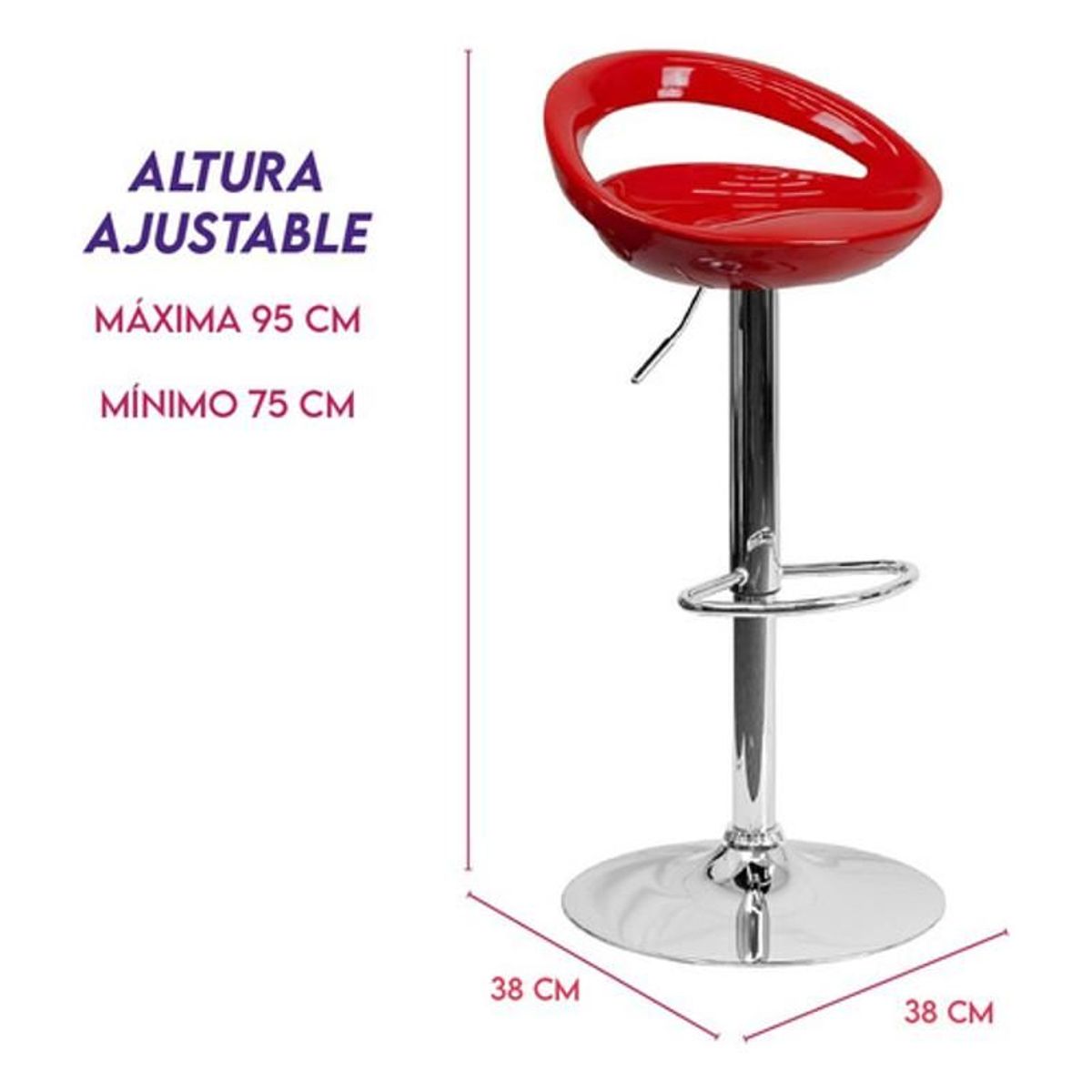 DIMATEX LEON - 2 Sillas Bar Butaco Alta Giratoria Barra Bar Cocina Refchicago Rojo