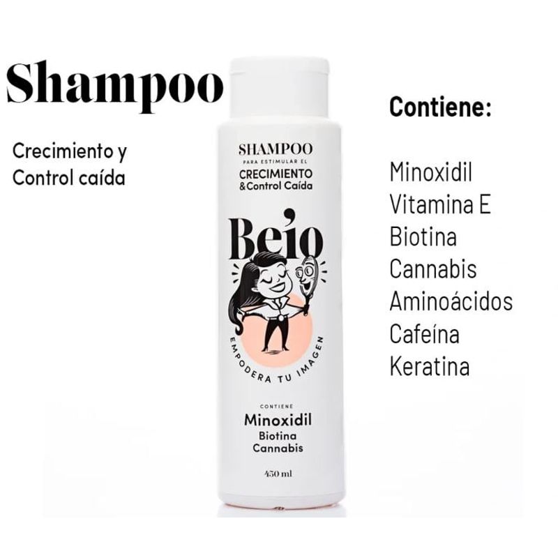 GENERICO - Shampoo Minoxidil  Biotina  Vitamina E Control Caída y Crecimiento de Cabello Mujer Beio