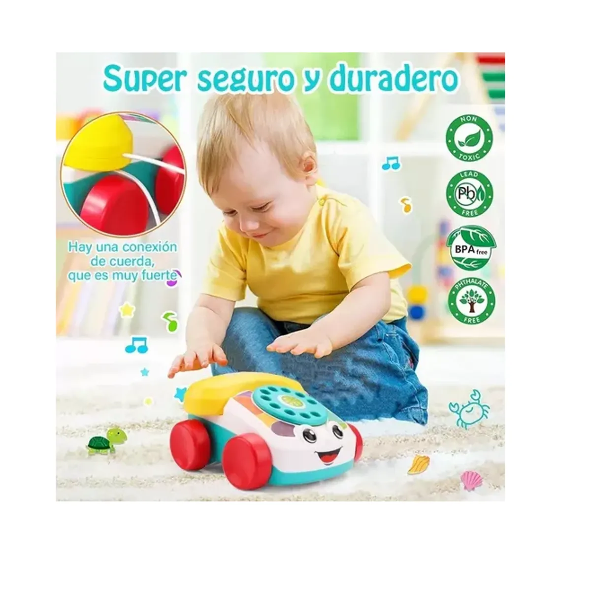 KIDSHOP - Telefono Didactico Cuerda Ruedas J-9146-T Amarillo