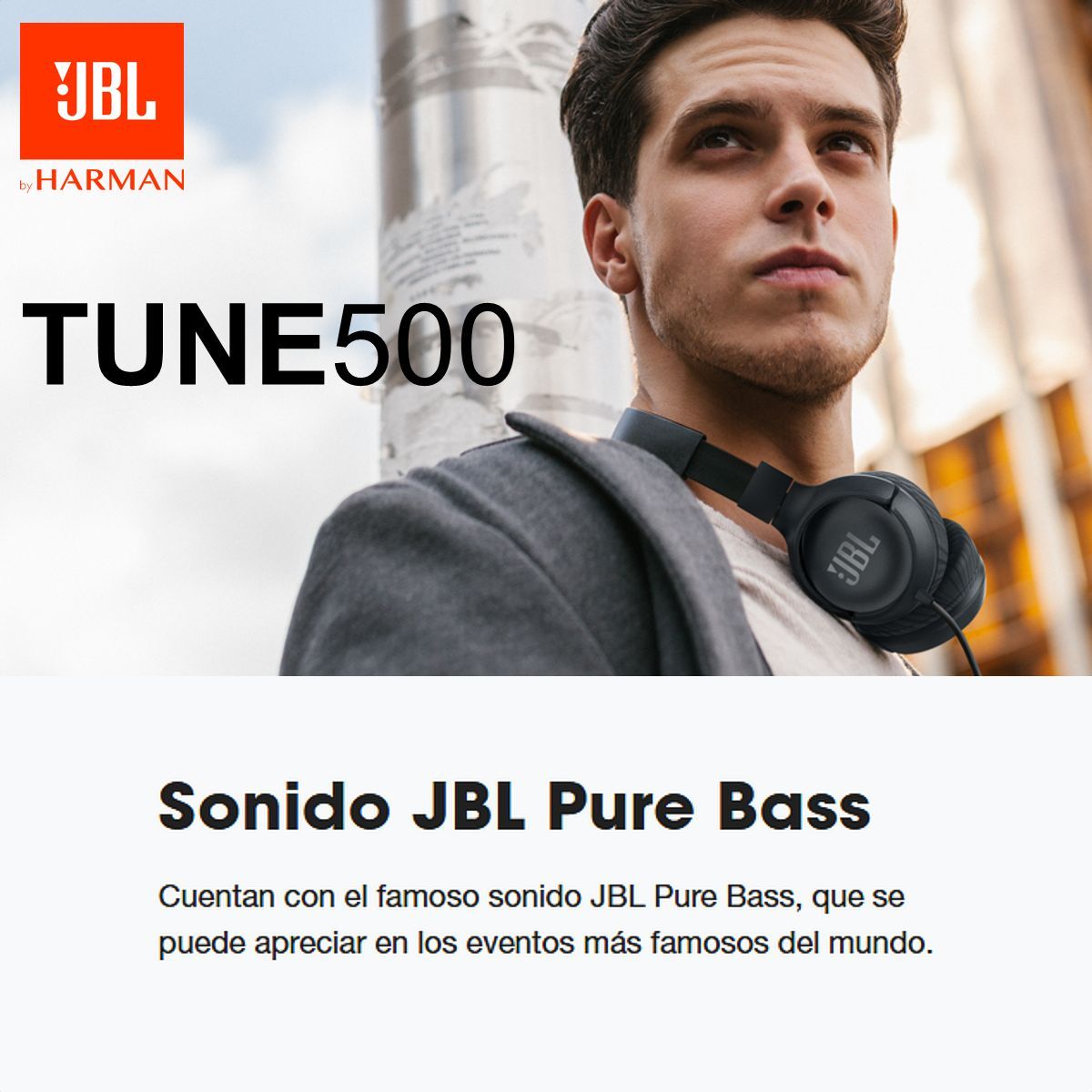 JBL - Jbl Tune 500 Audífonos Estéreo 3.5mm Sonido Pure Bass Negro