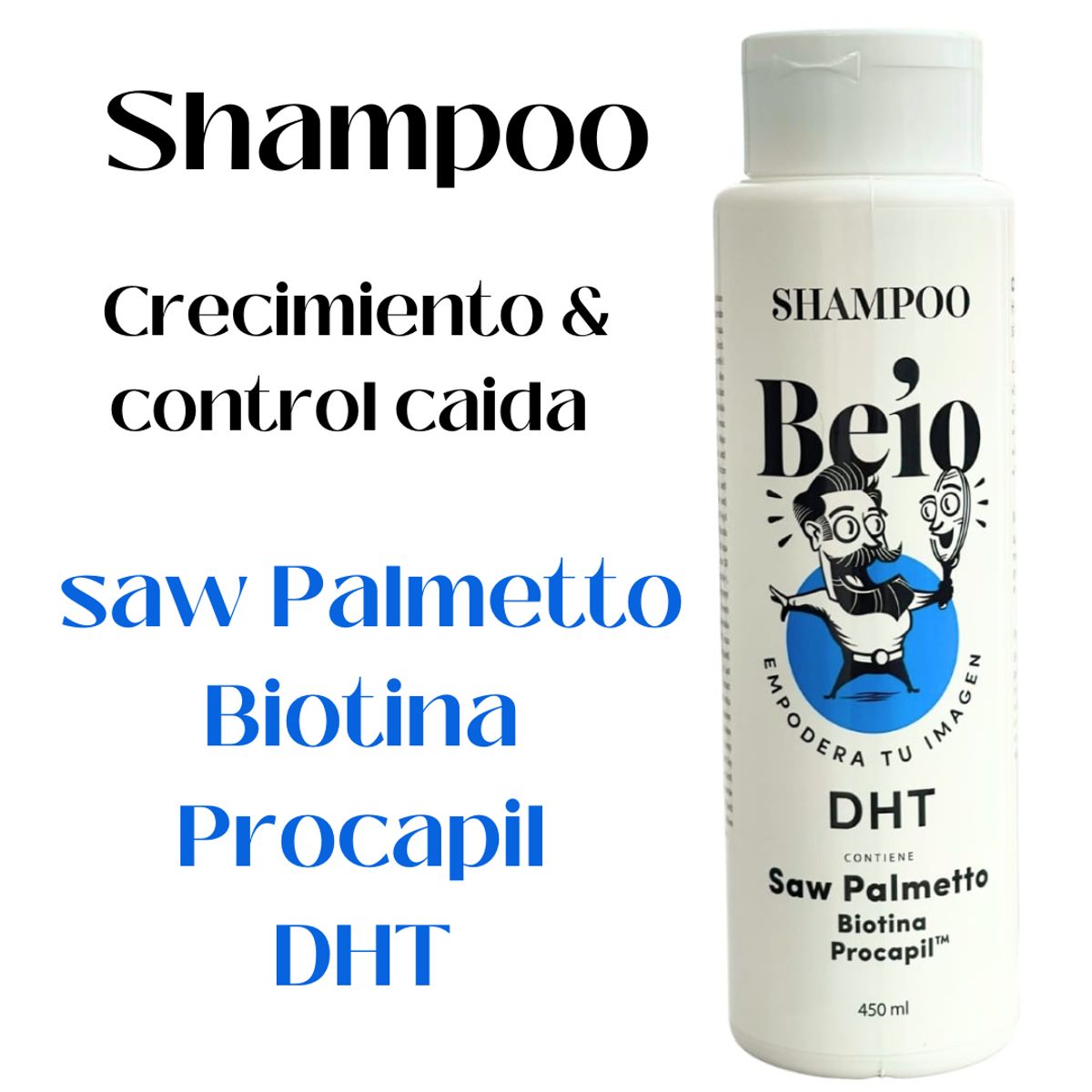 GENERICO - Shampoo DHT Saw Palmetto Biotina Procapil Control caída y Crecimiento de Cabello Hombre Beio