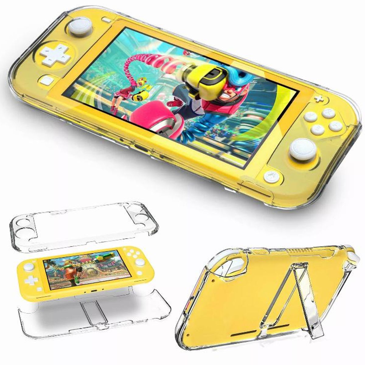 GENERICO - Protector Rígido Transparente + Vidrio + 2 Grips Para Switch Lite