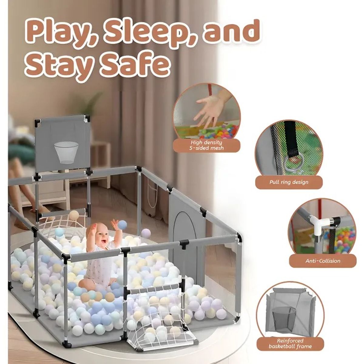 KIDSHOP - Parque Corral De Juegos Bebes Con Cancha 2099-GR